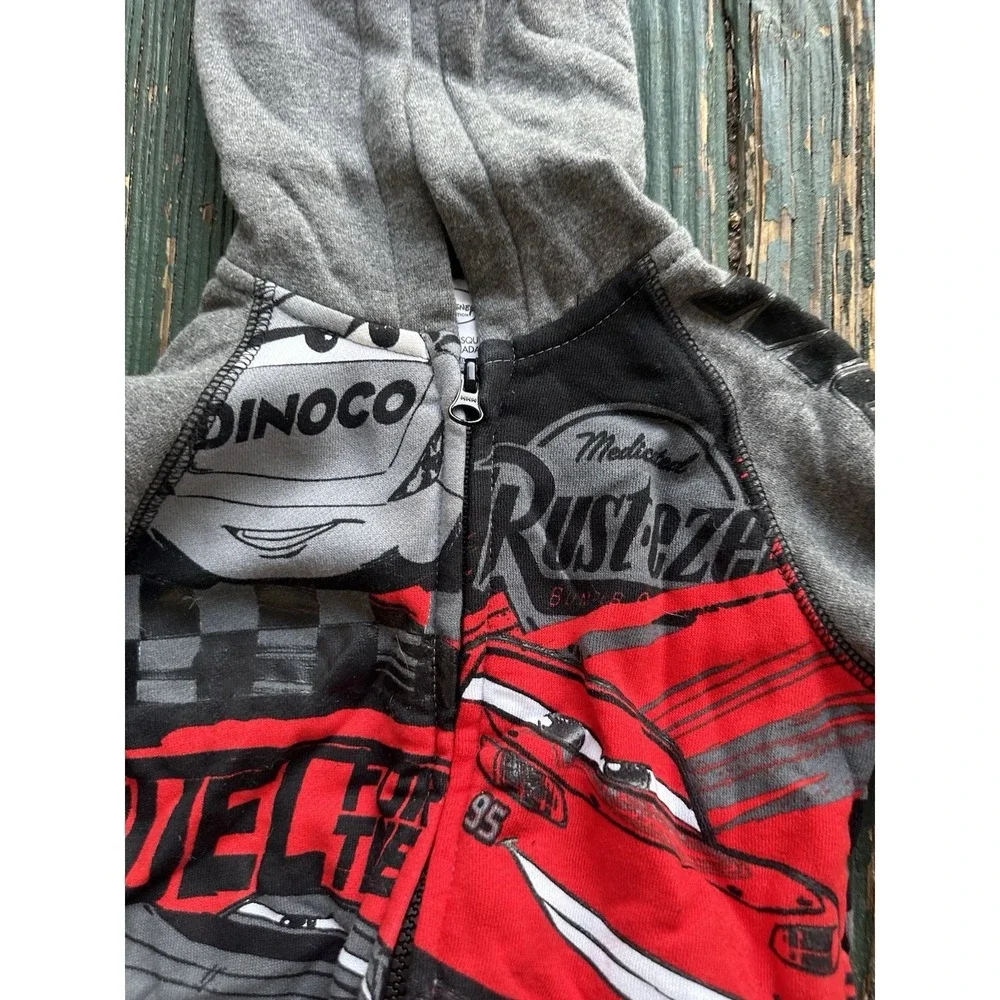 Cars Lightning McQueen Jacket Boys Small‎ 2t Gray Hooded Zip Disney Store